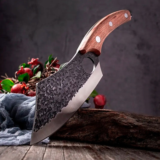 Cutit profesional cu husa seria Camping II, Otel Japonez HRC 60 calire manuala, maner lemn