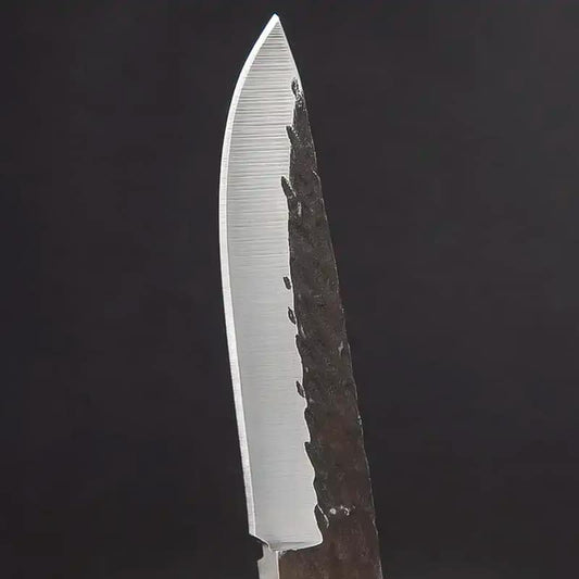 Briceag cu husa piele vegana - Haiduc, lama fixa, otel japonez calire laser, maner lemn, Maro