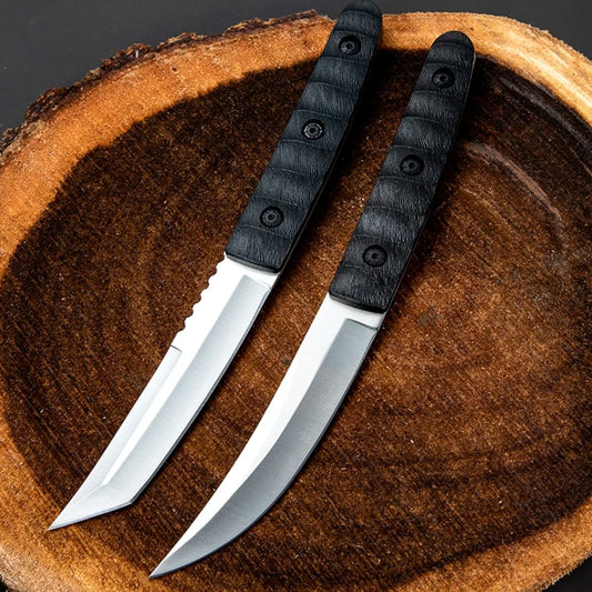 Briceag cu husa piele vegana, lama fixa, otel japonez, calire laser, maner G10, Negru