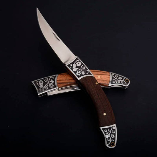 Briceag, lama pliabila, otel japonez, maner lemn zabra, Maro