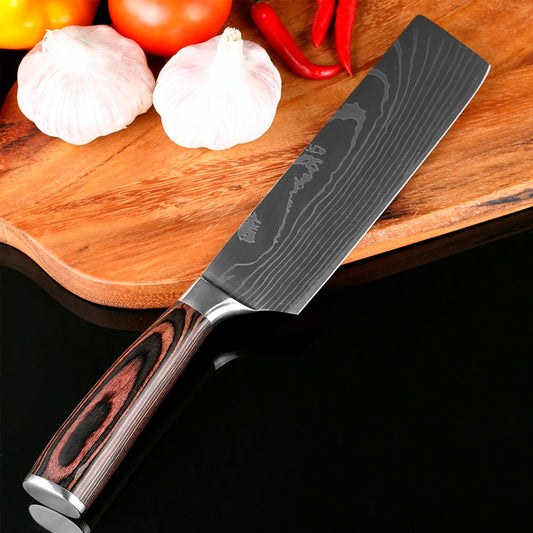 Cutit profesional Japonez Nakiri, otel japonez HRC 60 calire laser, maner Delux Pakka