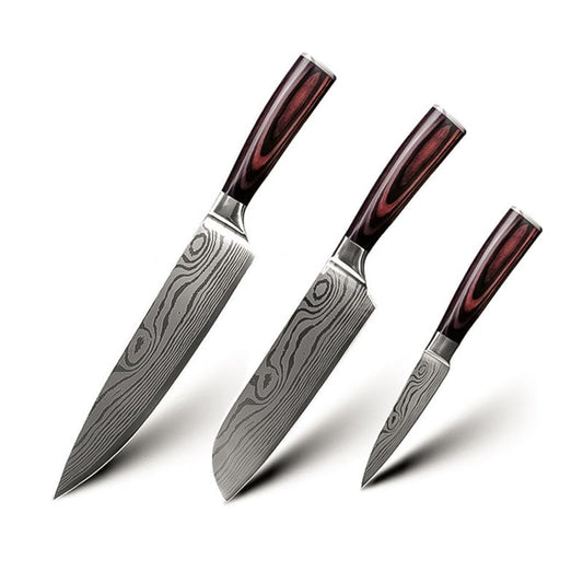 Set 3 cutite profesionale, otel Japonez HRC 60 calire laser, maner Deluxe Pakka