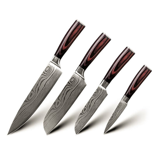 Set 4 cutite profesionale, otel Japonez HRC 60 calire laser, maner Deluxe Pakka