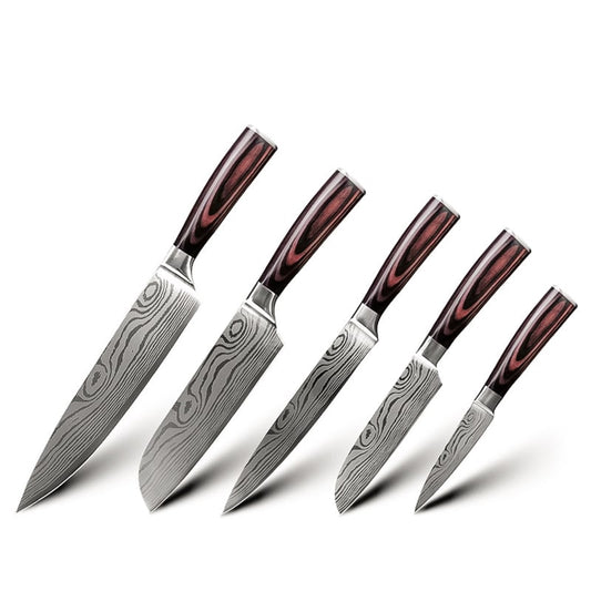 Set 5 cutite profesionale, otel Japonez HRC 60 calire laser, maner Deluxe Pakka