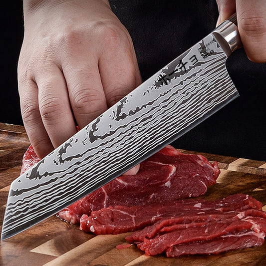 Set 4 cutite profesionale seria JP, otel japonez HRC 60 calire laser, maner Delux Pakka