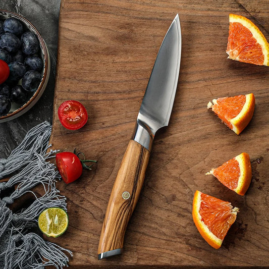 Cuțit de Decojit – Lamă VG-10 de Precizie, Mâner din Lemn de Măslin, Ideal pentru Curățat și Tăieturi Fine