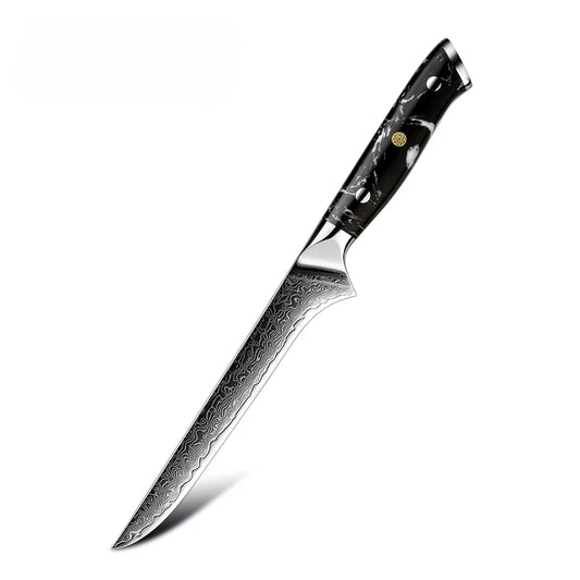 Cuțit Profesional Honesuki – Lamă din Oțel Damasc, Ideal pentru Dezosat și Filetat Carne sau Pește