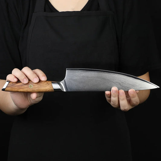 Cuțit de Bucătar – Lamă VG-10 Sandblasted, Mâner din Lemn de Măslin Natural, Ideal pentru Tăiere Precisă