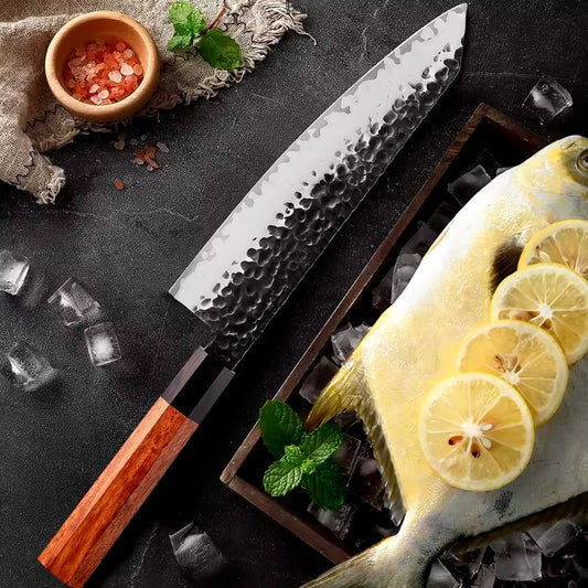 Cuțit Profesional Kiritsuke - Oțel Japonez, Seria Gyuto, Mâner Lemn Exotic