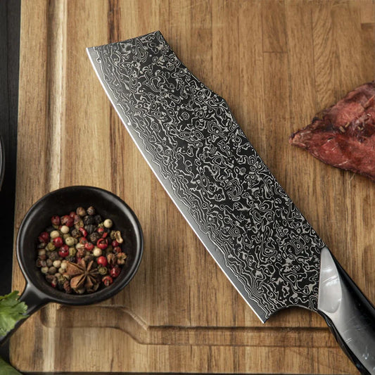 Cuțit Nakiri gama Premium – Cuțit Japonez pentru Legume, Oțel Damasc VG-10, Mâner Ergonomic din Arțar și Rășină