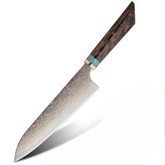 Cuțit Bucătar gama Premium – Oțel Damasc VG-10, Mâner Turcoaz Elegant, Ideal pentru Gătit Profesional și Precizie Culinară