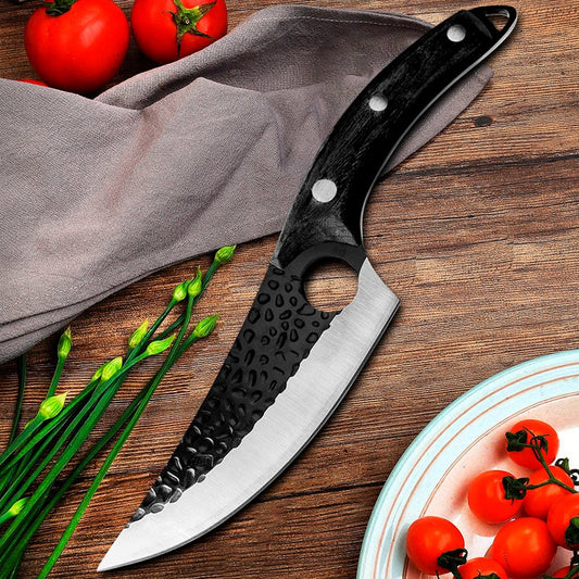 Cutit profesional cu husa seria Camping III, Otel Japonez HRC 60 calire manuala, maner lemn, Black