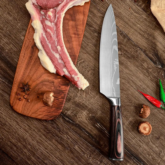 Cutit profesional - Chef otel japonez HRC 60 calire laser maner Delux Pakka - cutit bucatarie