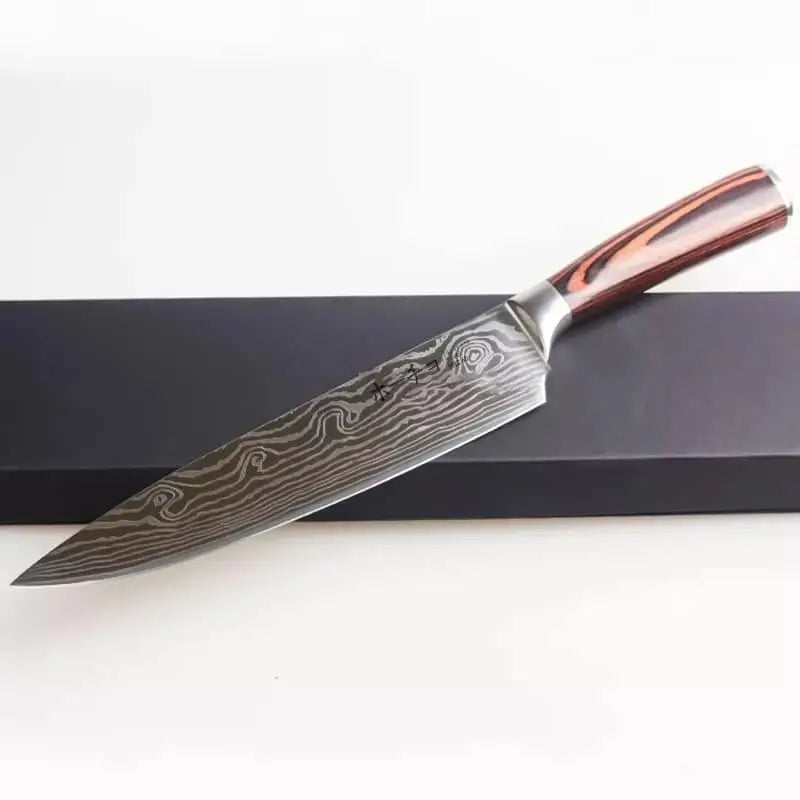 Cutit profesional - Chef otel japonez HRC 60 calire laser maner Delux Pakka - cutit bucatarie