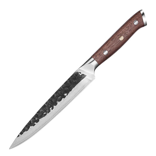 Cuțit Profesional Utilitar / Filetat – Lamă Oțel Damasc VG -10, Mâner din nuc