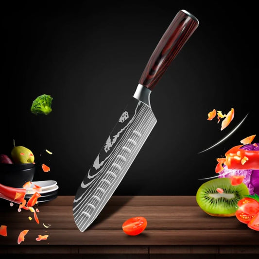 Cutit profesional - Santoku, otel japonez HRC 60 calire laser, maner Delux Pakka