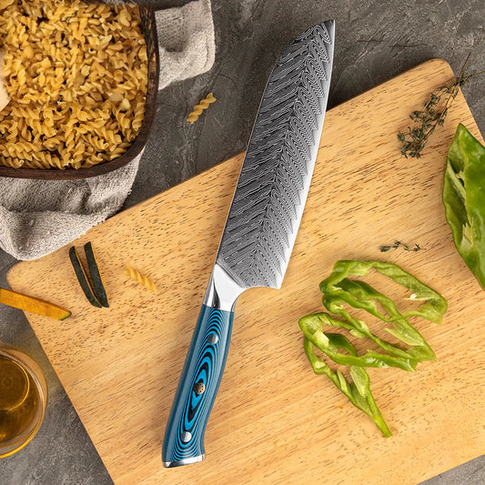 Set 4 cuțite Premium 73-Straturi Oțel Damasc & Mâner Albastru