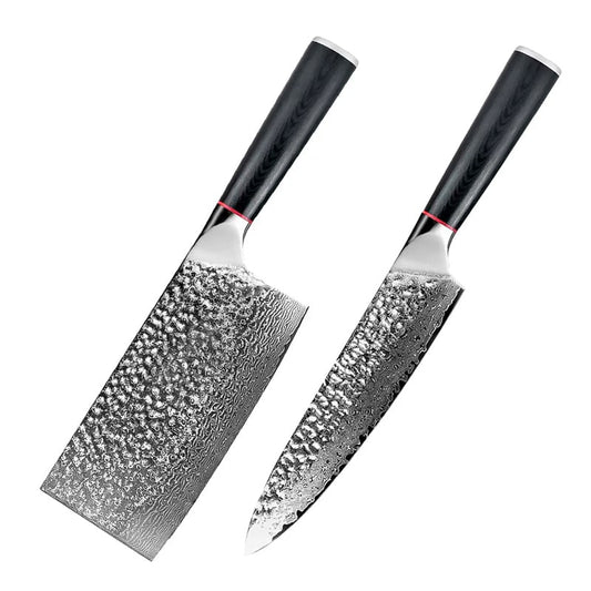 Set 2 cuțite profesionale Chef si Satar, Damascus M HRC 60, maner G10