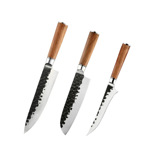 Set Cuțite premium din Oțel Inoxidabil și Carbon & Mânere din Lemn de Trandafir