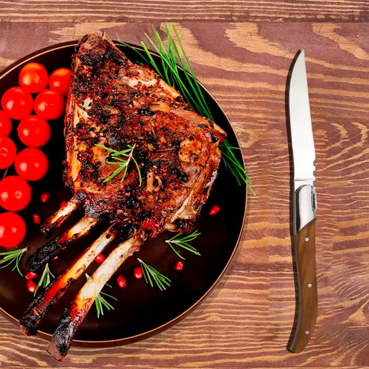 Set 4 cuțite Steak seria Hunt, oțel japonez HRC 60 călire laser, mâner Delux Pakka