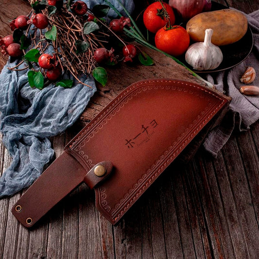 Husa cutit cu prinderea de centura din piele vegana EXTRA PRO, pentru cutitul Serbian, 23cm x 12cm, Maro
