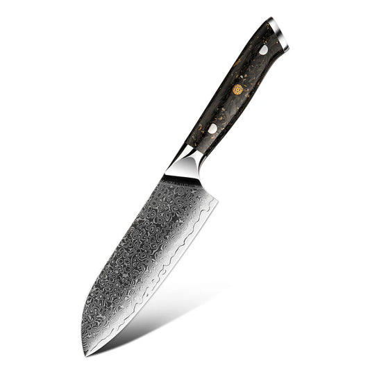 Cuțit Santoku – Cuțit Universal Profesional cu Lamă Damasc, Ideal pentru Felierea Cărnii, Peștelui și Legumelor
