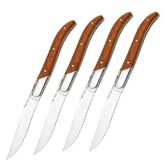 Set 4 cuțite Steak seria Hunt, oțel japonez HRC 60 călire laser, mâner Delux Pakka